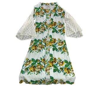 Crazy Train Floral Duster Kimono Women One Size Lace Bell Sleeve White Yellow